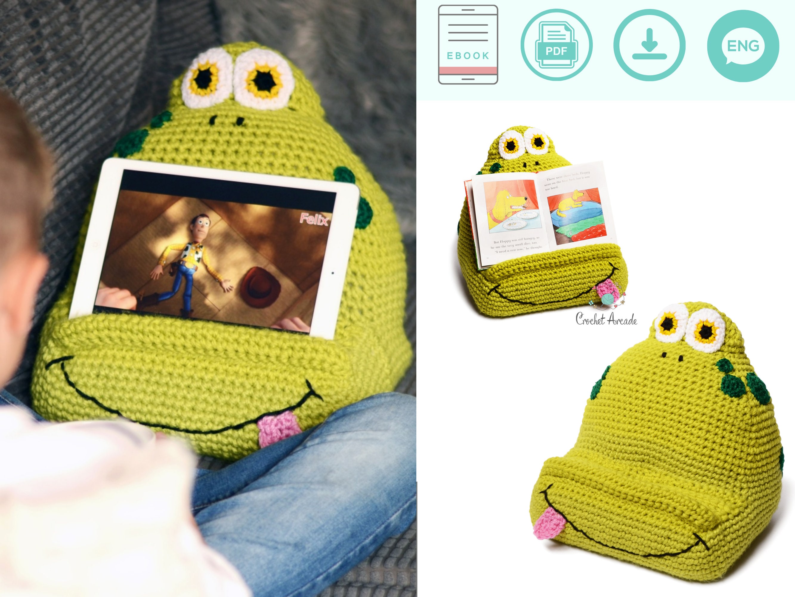 Joe the Frog Book/tablet Holder Crochet Pattern Tablet Pillow | Etsy