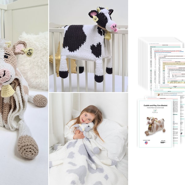 Cow Baby Blanket CROCHET PATTERN, Cuddle and Play Cow Blanket Toy Crochet Pattern, Crochet Baby Blanket Pattern, Crochet Cow Blanket Pattern