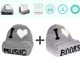 Crochet Tablet and Book Holder Pattern, I Love Music and Books (PDF Pattern)