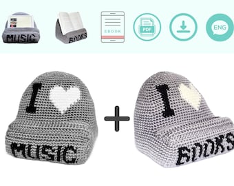 I <3 music and I <3 books tablet book holders crochet pattern, tablet pillow, book rest, tablet rest, book holder pillow, tablet stand