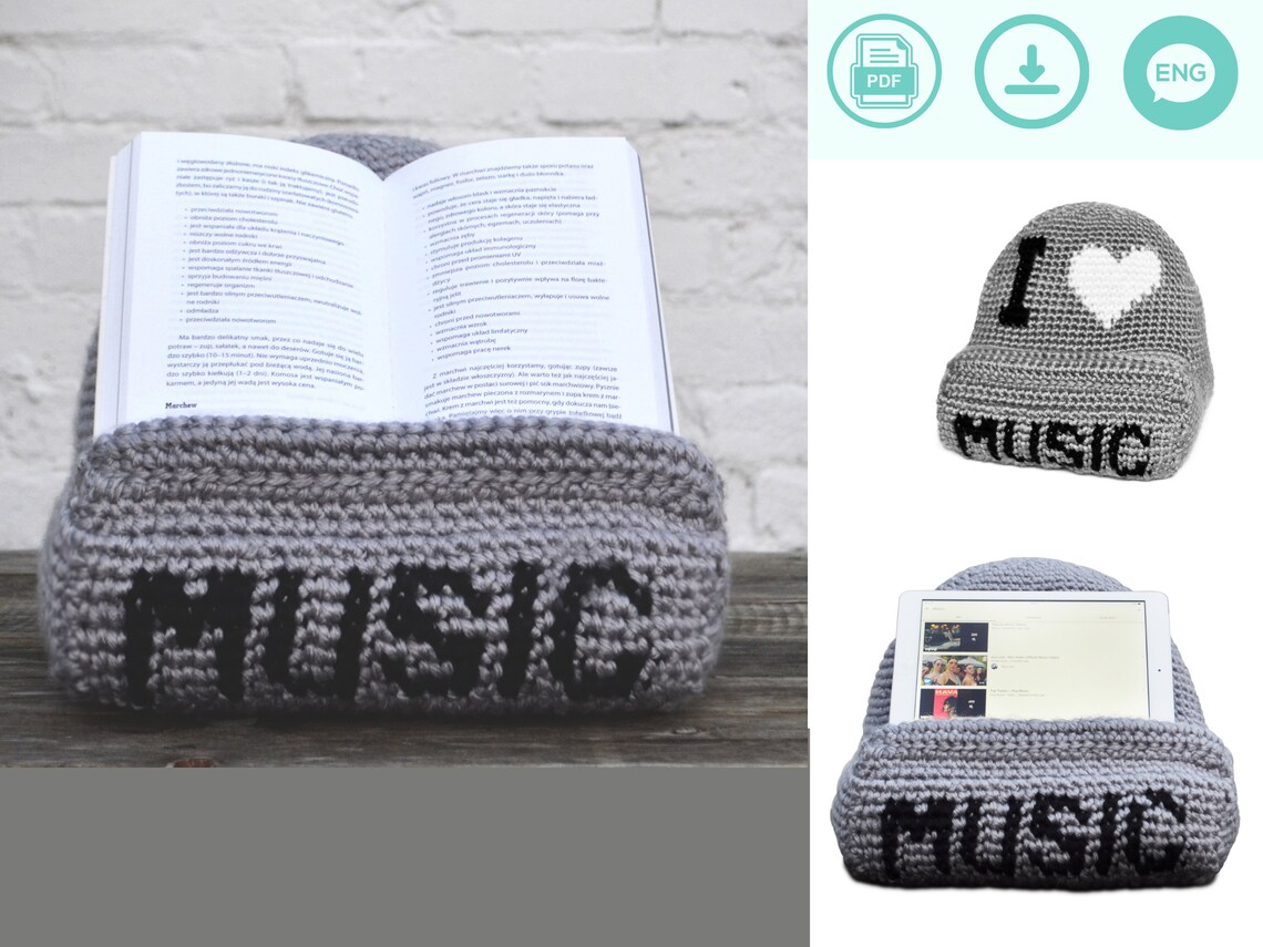 I Love Music Tablet Book Holder Crochet Pattern Tablet Etsy