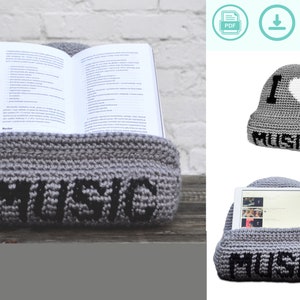 I love music tablet book holder crochet pattern, tablet pillow, book rest, tablet rest, book holder pillow, teen tablet holder, tablet stand