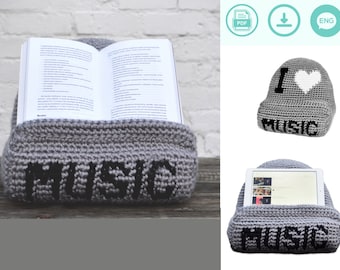 I love music tablet book holder crochet pattern, tablet pillow, book rest, tablet rest, book holder pillow, teen tablet holder, tablet stand