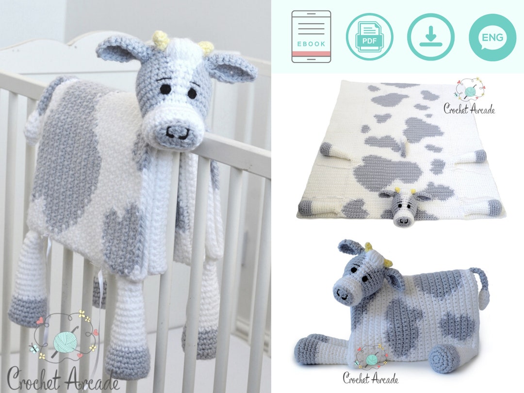 Cow Baby Blanket CROCHET PATTERN, Cuddle and Play Cow Blanket Toy