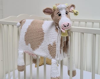 Cow Folding Baby Blanket Crochet Pattern PDF - Cuddle and Play Blanket that turns into a toy
