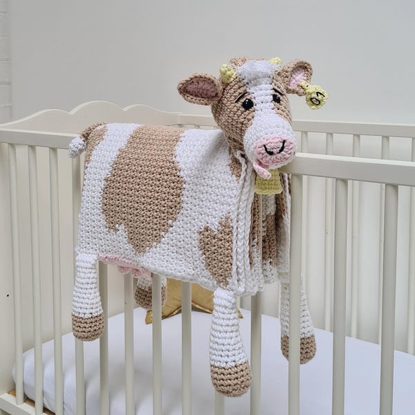 Cow Folding Baby Blanket Crochet Pattern PDF - Cuddle and Play Blanket that turns into a toy