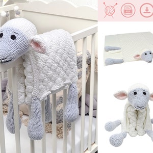 KNITTED SHEEP BLANKET Knit Pattern Pdf | Cuddle and Play Sheep Baby Blanket Knitting Pattern | Lamb Baby Blanket Knit Pattern | Knitted Lamb