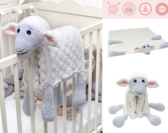 KNITTED SHEEP BLANKET Knit Pattern Pdf | Cuddle and Play Sheep Baby Blanket Knitting Pattern | Lamb Baby Blanket Knit Pattern | Knitted Lamb