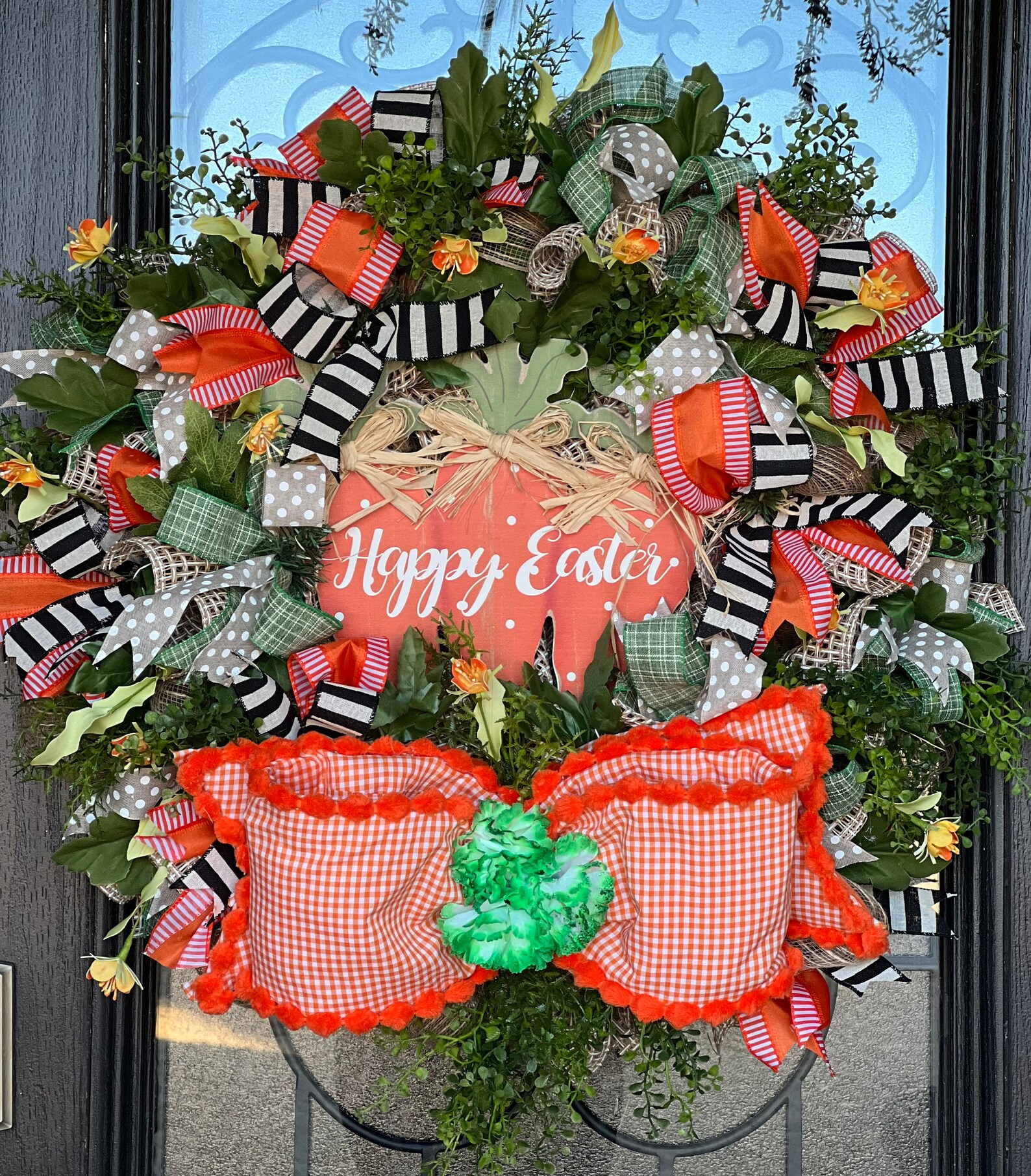 Happy Easter Carrot Deco Mesh Wreaths with Flowers and Greenery Happy Easter Carrot Deco Mesh Wreaths with Flowers and Greenery