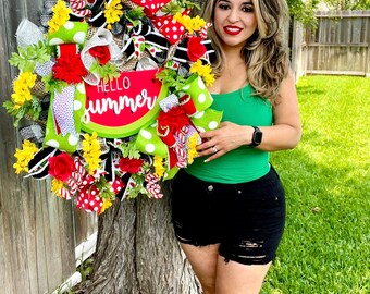 Welcome Watermelon Wreath, Summer Watermelon door wreath, watermelon door hanger