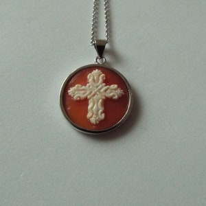 Master Hand carved Carnelian Conch Shell Cameo pendant set into sterling silver