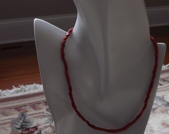 Hand strung natural red coral Canne II necklace 16", from Torre del Greco, Italy