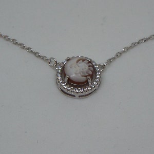 Master Hand carved Sardonyx Shell Cameo pendant attached to sterling silver chain -B