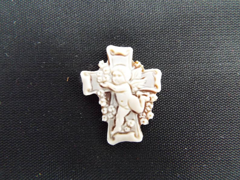 Master Hand carved Sardonyx shell cross pendant set in Italian silver