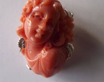 Hand carved cameo made from natural red coral,from Torre del Greco, Italy