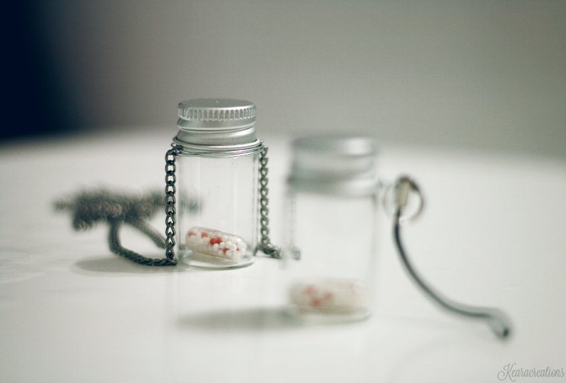 Pill Bottle Necklace or Keychain 