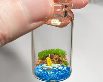Miniature Fishing Boat in a Bottle, Devon Coast Scene