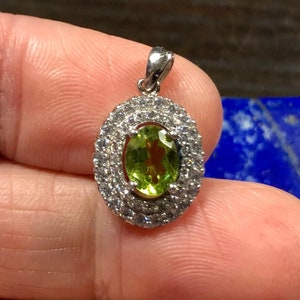 Sterling Silver Peridot Pendant: Faceted Gemstone with CZ Accents