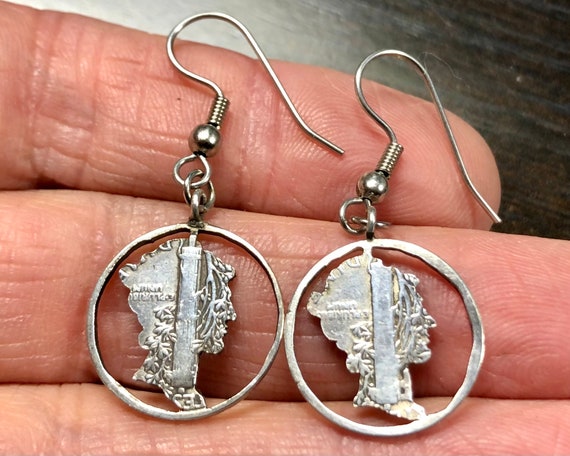 Handmade Antique Silver Dime Earrings - 'Mercury'… - image 3