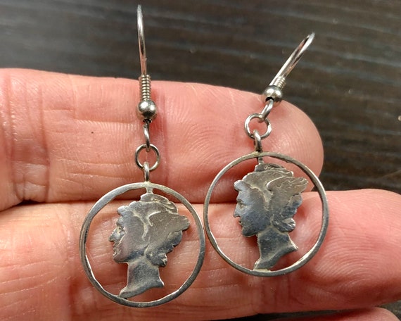 Handmade Antique Silver Dime Earrings - 'Mercury'… - image 6