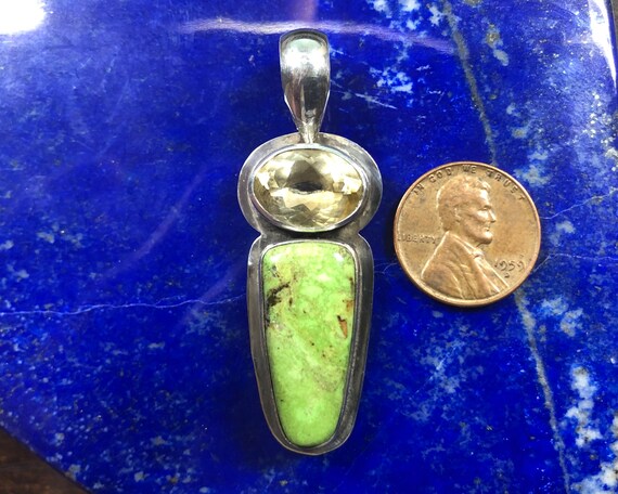 Vintage Australian Gaspeite & Citrine Pendant by … - image 2