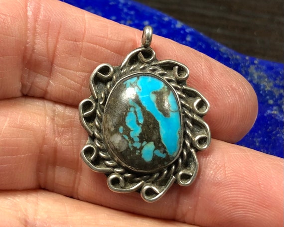 Vintage 1960s Turquoise and Sterling Silver Penda… - image 1