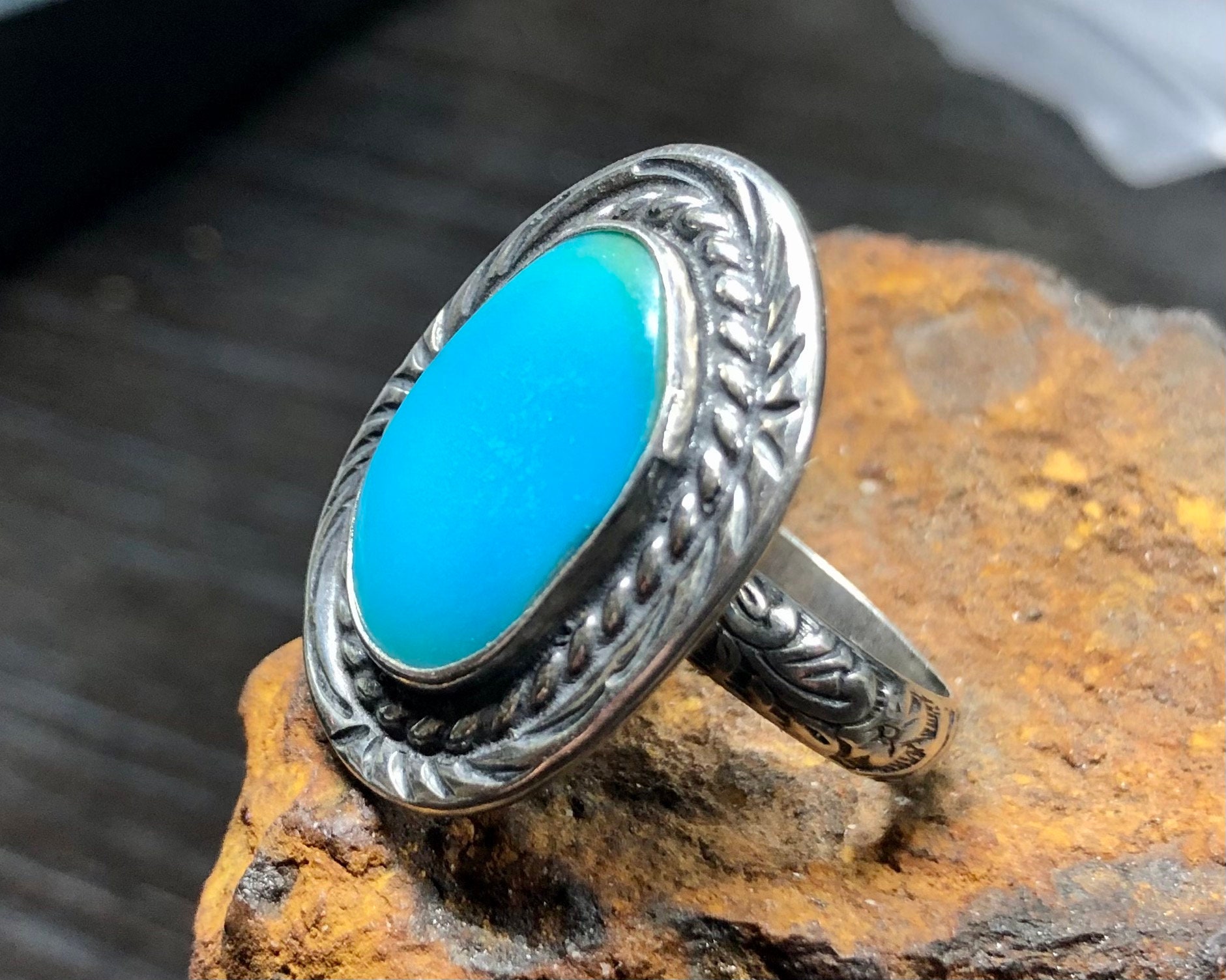 Bisbee Arizona Blue Gem Grade Turquoise Size 10 3/4 Ring | Etsy