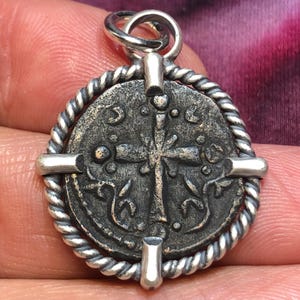 1078-1081 AD Byzantine Cross & Jesus Christ on Ancient Bronze Artifact Coin set in Sterling Silver handmade pendant. Christian History