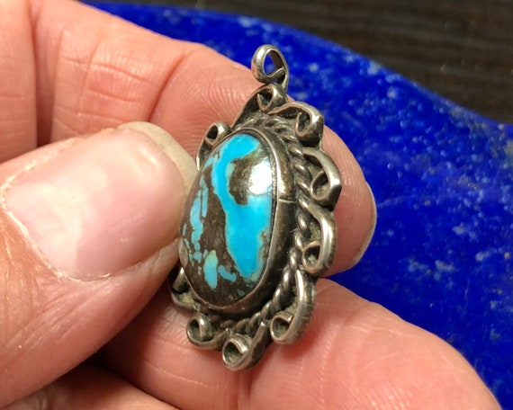 Vintage 1960s Turquoise and Sterling Silver Penda… - image 2