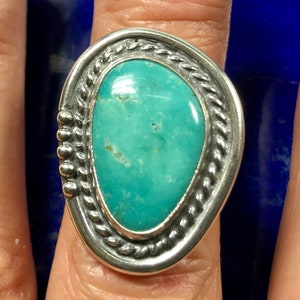 Cloud Mountain Turquoise Ring: Asymmetric Sterling Silver, Size 7 3/4
