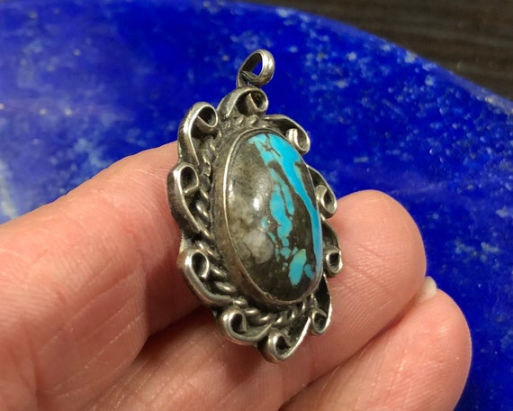 Vintage 1960s Turquoise and Sterling Silver Penda… - image 3