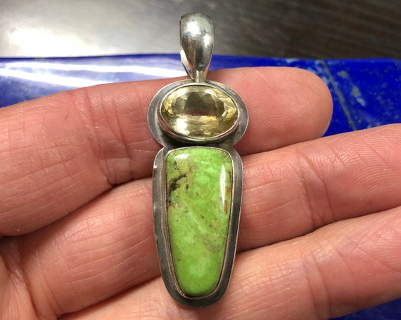 Vintage Australian Gaspeite & Citrine Pendant by … - image 1