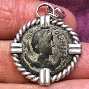 193-211 AD Moon God & Septimius Severus on ancient Greek provincial Roman bronze artifact coin in Sterling Silver Pendant. Lunar God Mên