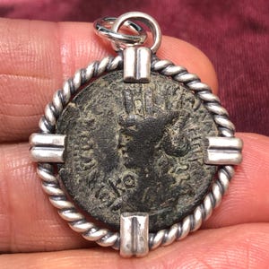 138-161 AD Goddess of Luck & Protection, Tyche, on ancient Greek bronze coin - Patron Deity of Fortune and Fate, in sterling silver pendant