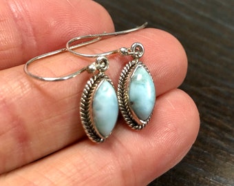 Blue Larimar set in Sterling Silver Earrings, also known as Dolphin Stone, Atlantis Stone, Blue Pectolite, or Stefilia's Stone