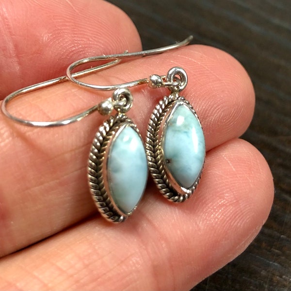 Blue Larimar set in Sterling Silver Earrings, also known as Dolphin Stone, Atlantis Stone, Blue Pectolite, or Stefilia's Stone