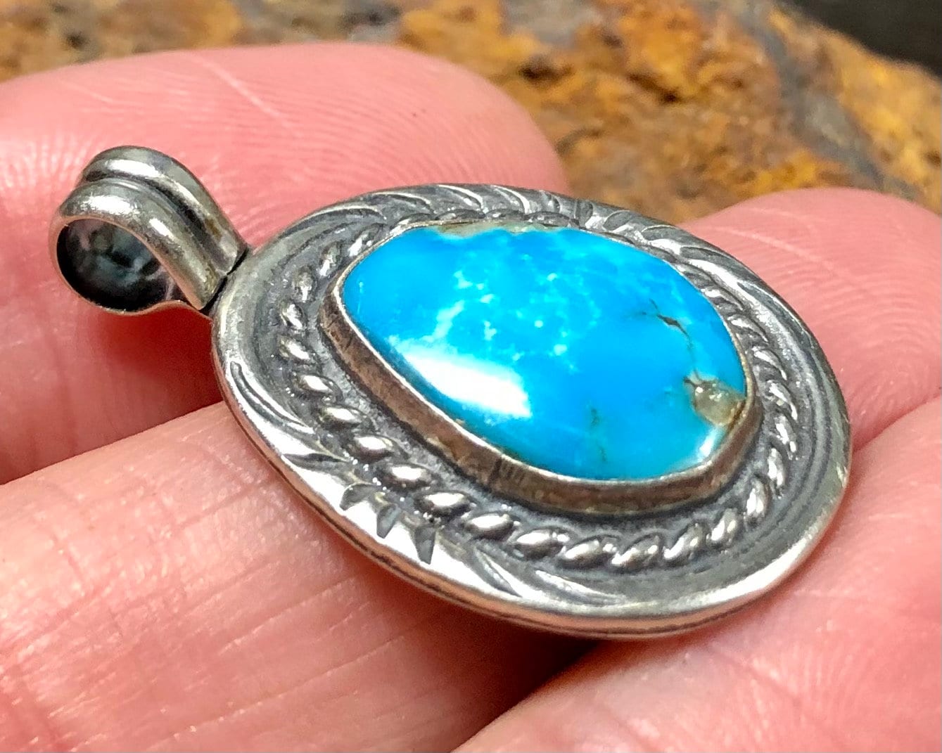 Bisbee Turquoise and sterling silver pendant Bisbee Turquoise Etsy