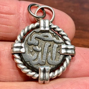 1422-1435 AD Wali the Saint, Medieval Bronze Coin of Persian Sultan of India, King Ahmad Shah I Wali set in sterling silver pendant setting