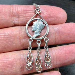Silver US 1916-1945 Mercury Dime - Cut Out Coin / Pierced Coin sterling silver Pendant / Necklace
