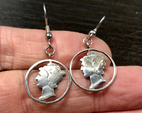 Handmade Antique Silver Dime Earrings - 'Mercury'… - image 2