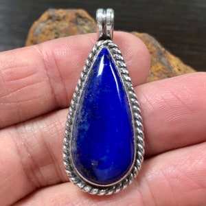 Cobalt Blue Lapis Lazuli cabochon set in Sterling Silver artisan handcrafted pendant, Lapis Symbolizes of Nobility, Truth, and Wisdom