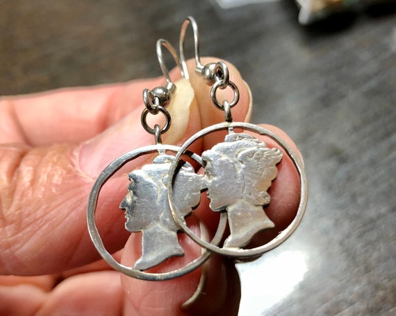 Handmade Antique Silver Dime Earrings - 'Mercury'… - image 5