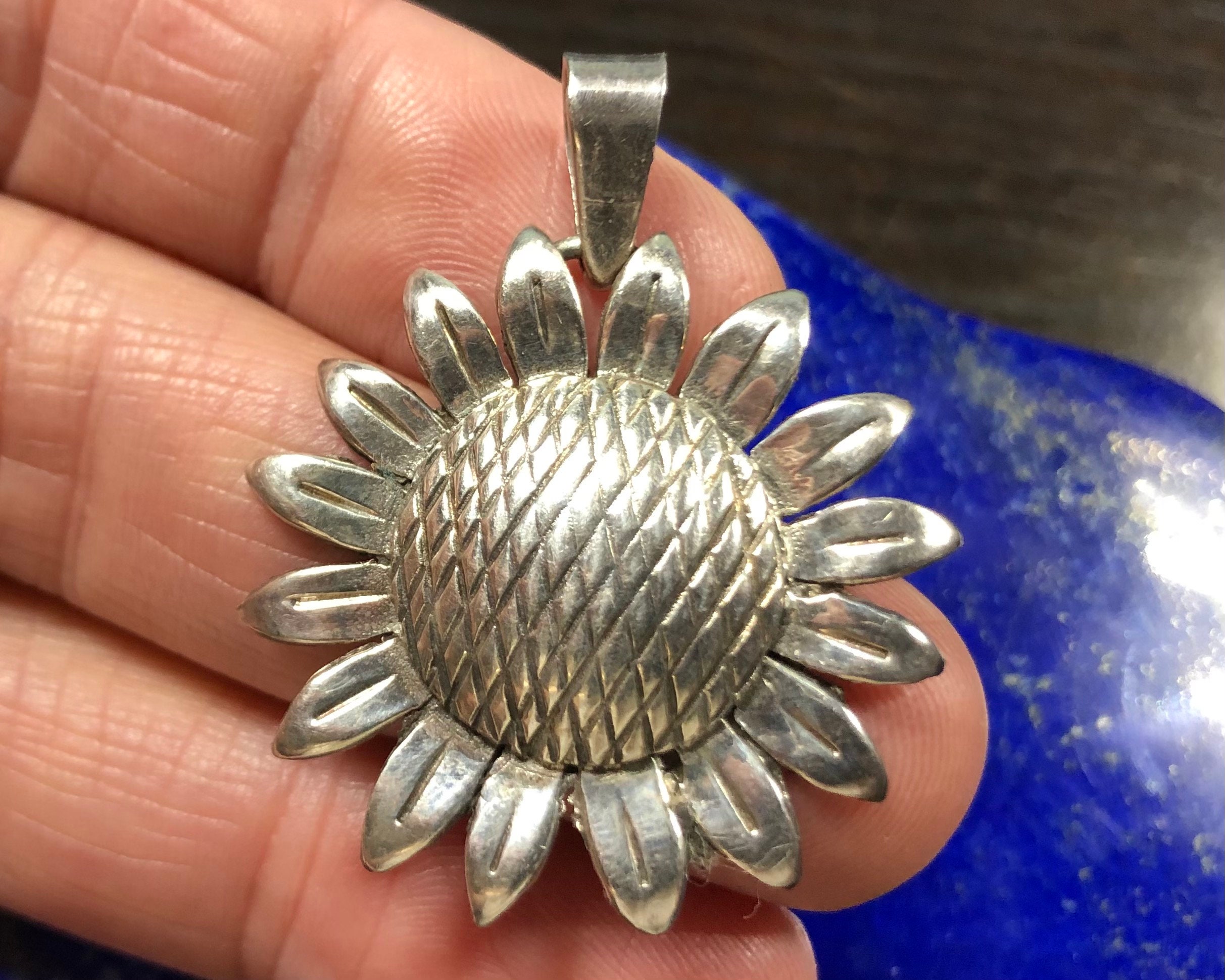 Vintage Sterling Silver Sunflower Pendant Etsy