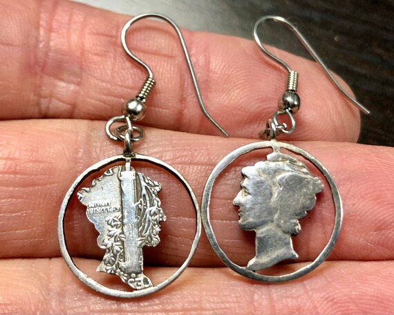 Handmade Antique Silver Dime Earrings - 'Mercury'… - image 7