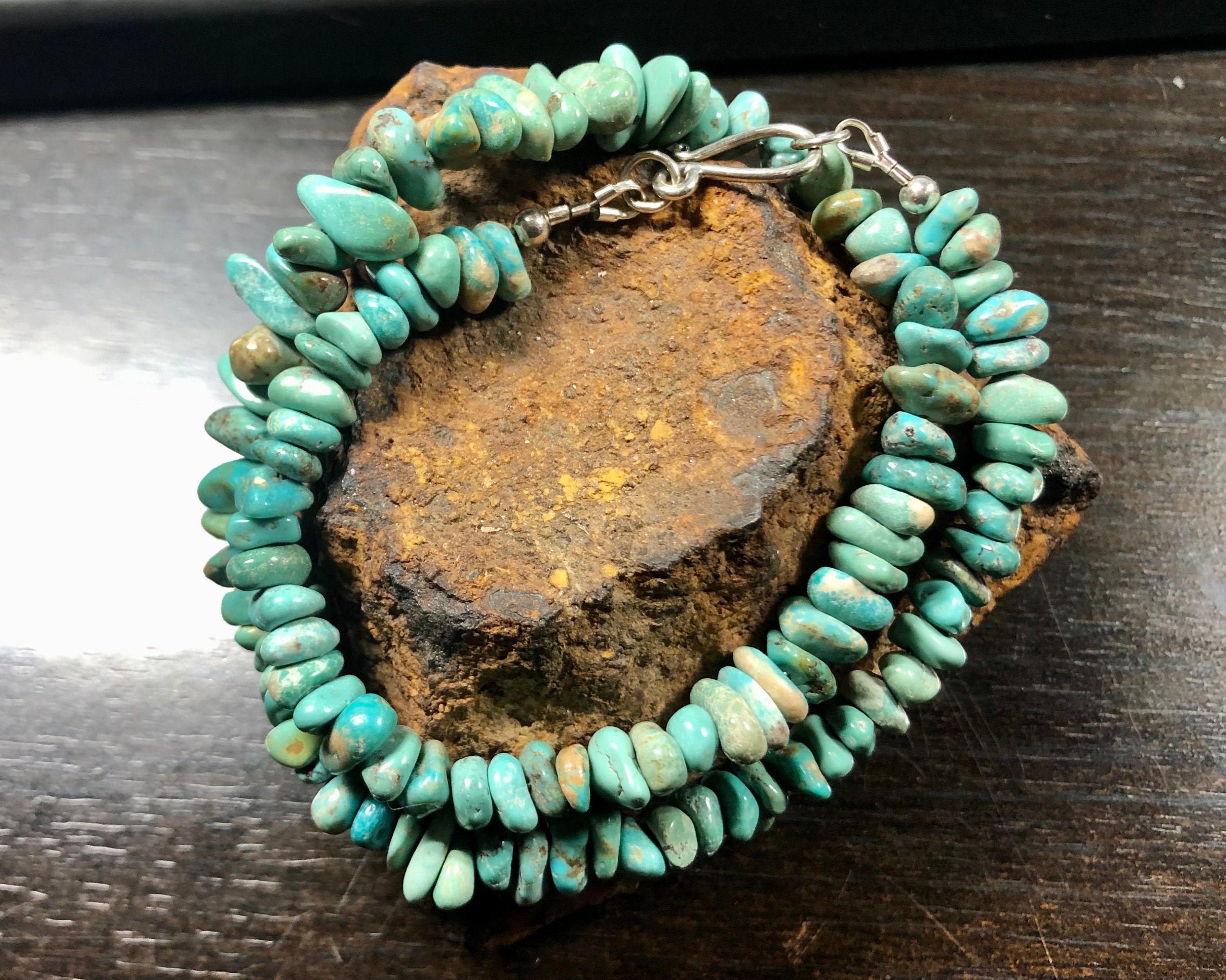 Kingman Turquoise Nugget Necklace Earring Set: Sterling Silver