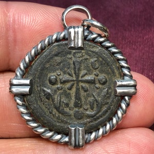 1078-1081 AD Byzantine Cross & Jesus Christ on Ancient Bronze Artifact Coin set in Sterling Silver handmade pendant. Christian History