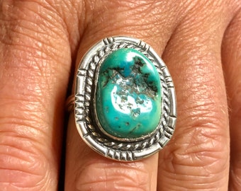 Size 11 3/4 Sleeping Beauty Turquoise Ring, Handmade Sterling Silver