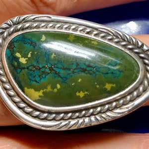 Cloud Mountain Turquoise Ring, Size 9 1/4 to 9 1/2, Sterling Silver, handmade by R. Beauford silversmith