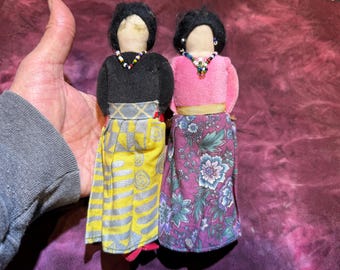 Pair of Old Navajo Cloth Dolls, Vintage Handcrafted Mid-Century Figures with Traditional Dress and Cultural Detail