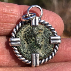 161-180 AD Marcus Aurelius Roman Bronze Coin in Sterling Silver Pendant. Famous Stoic Philosopher, Author of Meditations, Stoicism, Volcano